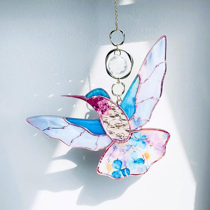 Blue Acrylic Hummingbird Flowers Garden Suncatcher Window Hanging Crystal Prism Rainbow Maker Sun Catcher Ornaments Birthday Christmas Thanksgiving Gifts for Mom Grandma Sister Bird Lovers