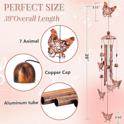 Chicken Wind Chimes for Outside - Metal Windchimes Outdoors, Rooster Gifts for Women/Men, Memorial/Birthday/Housewarming/Festival Gifts, Chimes for Garden Decor Patio Yard Outdoors