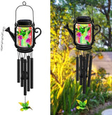 Solar Hummingbird Wind Chimes for Outside for Mom Women Grandma,Solar Mason Jar Watering Can Hummingbird Light Unique Hanging Wind Chimes Outdoor,Yard Garden Terrace Courtyard