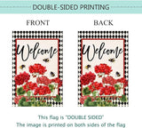 Baccessor Spring Summer Geranium Welcome House Flag Double Sided Summer Bee Red Floral Buffalo Plaid Burlap Large Flag House Seasonal Farmhouse Outside Outdoor Decoration 28 x 40 Inch