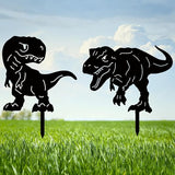 CREATCABIN 2Pcs 2Styles Dinosaur Metal Garden Stakes Dinosaur Garden Decor Art Black Dinosaur Silhouette Statues Garden Decorative Ground Insert Lawn Ornaments for Outside Outdoor Dinosaur Lover Gifts