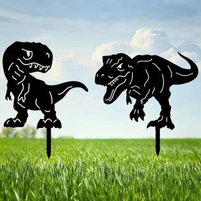 CREATCABIN 2Pcs 2Styles Dinosaur Metal Garden Stakes Dinosaur Garden Decor Art Black Dinosaur Silhouette Statues Garden Decorative Ground Insert Lawn Ornaments for Outside Outdoor Dinosaur Lover Gifts