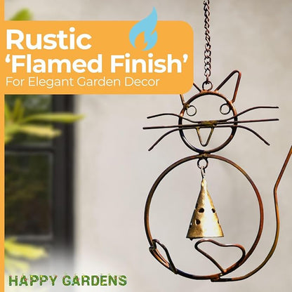 Happy Gardens Cat Wind Chimes with Three Bells | Outdoor Gifts for Cat Lovers | Home Decor for Garden and Patio