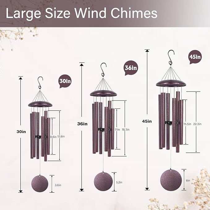 Personalized Deep Tone Wind Chimes Memorial, 30/36/45" Sympathy Wind Chimes Gifts for Loss of Loved One, Mom, Dad, Custom in Loving Memory of Loss Gifts, Produced in USA