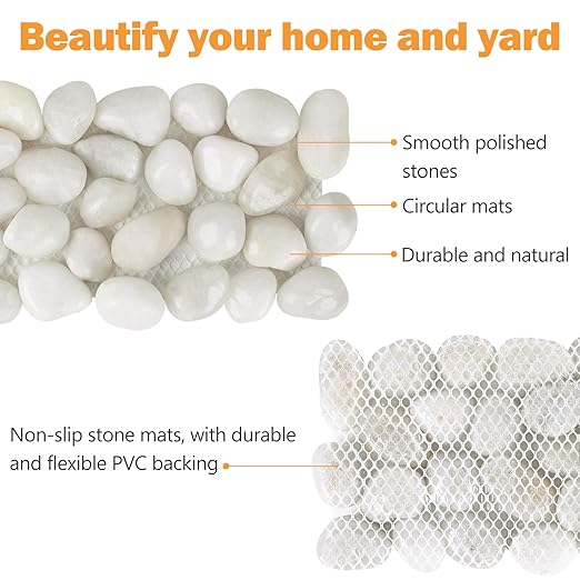 River Rock Stepping Stones Outdoor for Garden Walkway, 6 Pcs 16" L x 6" W Rectangle Shape Paver Step Stones Polished Pebble River Stone Mat for Yard Lawn Patio Pathway Walk Way - White