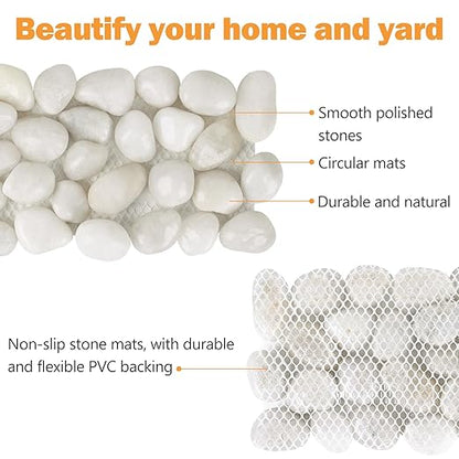 River Rock Stepping Stones Outdoor for Garden Walkway, 6 Pcs 16" L x 6" W Rectangle Shape Paver Step Stones Polished Pebble River Stone Mat for Yard Lawn Patio Pathway Walk Way - White