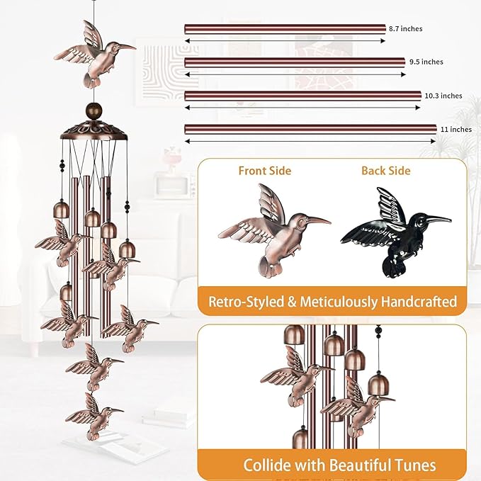Hummingbird Wind Chimes for Outside,Metal Windchimes,Hummingbird Easter Gifts for Women/Men,Wind Chime Garden Decor Outdoor,Memorial/Housewarming/Birthday/Festival Gifts,Front Yard Decor