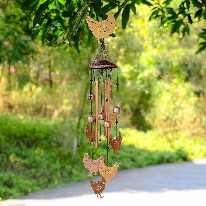 GDNSFIT Chicken Wind Chimes for Outside, Metal Windchimes Outdoors, Chicken Gifts for Women/Men, Memorial/Birthday Gifts, Garden Decor for Outside, Patio or Yard, Durable Chimes for Outdoors