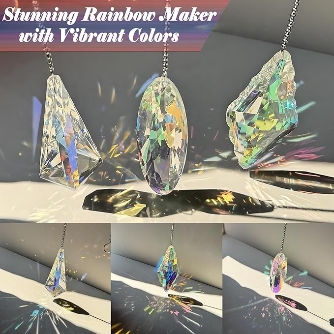 3PCS 5" Large Crystal Sun Catcher Prisms - Hanging Crystals for Window Prisms Suncatcher Indoor Window Rainbow Maker Glass Prism, Perfect for Meditation & Home Decor