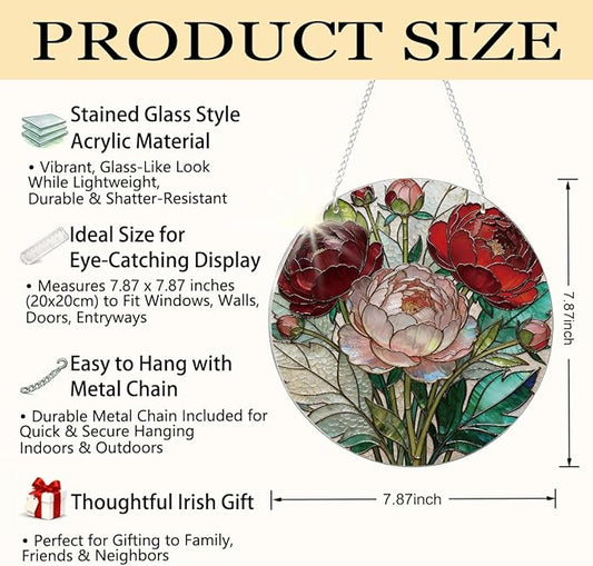 Flower Window Decor, Acrylic Hanging Suncatcher, Indoor Window Wall Art, Home Garden Decorations, Valentines Day Decor Ornaments, Floral Botanical Lover Gift