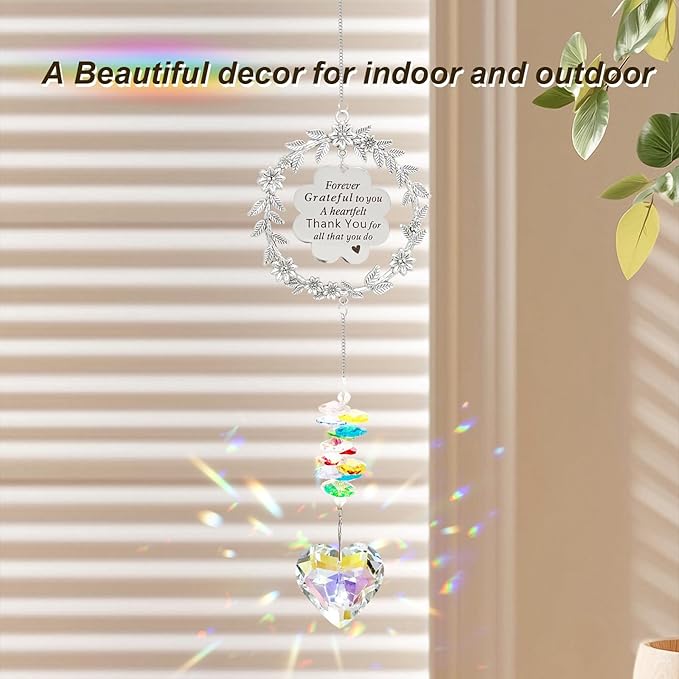 Thank You Gifts for Women Teacher, Crystal Suncatchers Indoor Window Hanging, Teacher Appreciation Gift, Sun Catcher Rainbow Maker, Heart