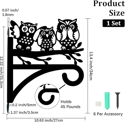 Owl Plant Hanger Bracket Iron Plant Brackets 10.6 x 11.8 Inch Black Leaf Animal Silhouette Indoor Outdoor Decorative Basket Wall Mounted Hanging Hooks for Flowers Pot Wind Chime Lantern