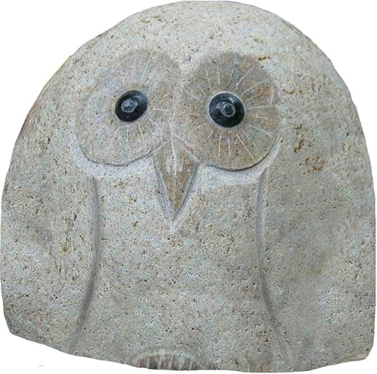 Hand Carved Natural Granite Boulder Owl – 8" Tall, Approx.12 lbs – Unique Garden & Home Décor Statue – One-of-a-Kind Gift