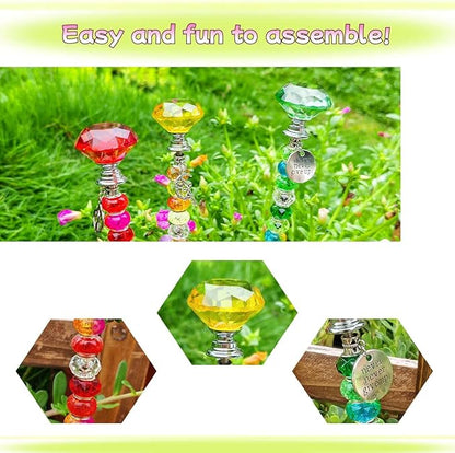 72Pcs Beaded Garden Stakes Kit - DIY Fairy Wand Garden Stake Beads Kit, Fairy Garden Accessories Outdoor for Different Festivals, Garden Stake Decorative Diamond-(Red+Green+Yellow)