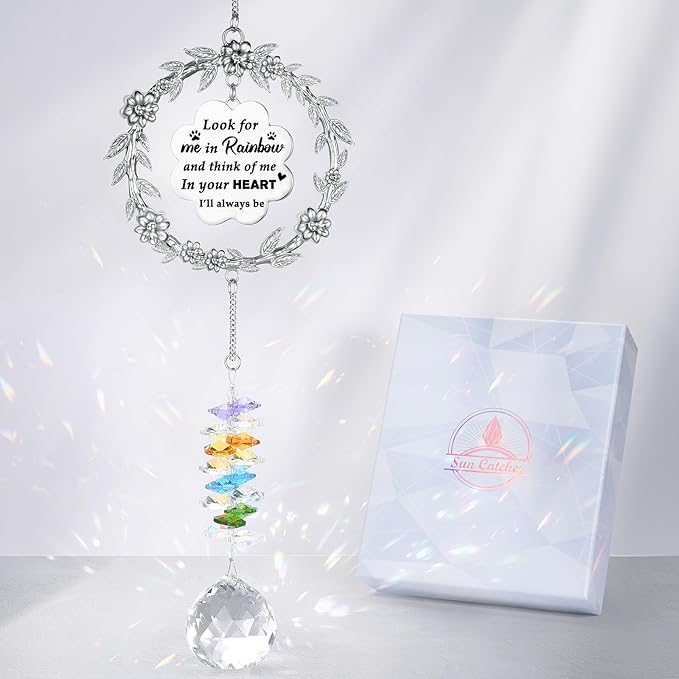 Dog Memorial Sun Catcher - Paw Print Sympathy Gift for Dog Lovers, Crystal Suncatcher Remembrance for Grieving Owners, Rainbow Maker Hanging Present for Pet Loss