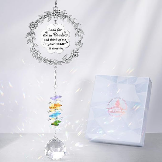 Dog Memorial Sun Catcher - Paw Print Sympathy Gift for Dog Lovers, Crystal Suncatcher Remembrance for Grieving Owners, Rainbow Maker Hanging Present for Pet Loss