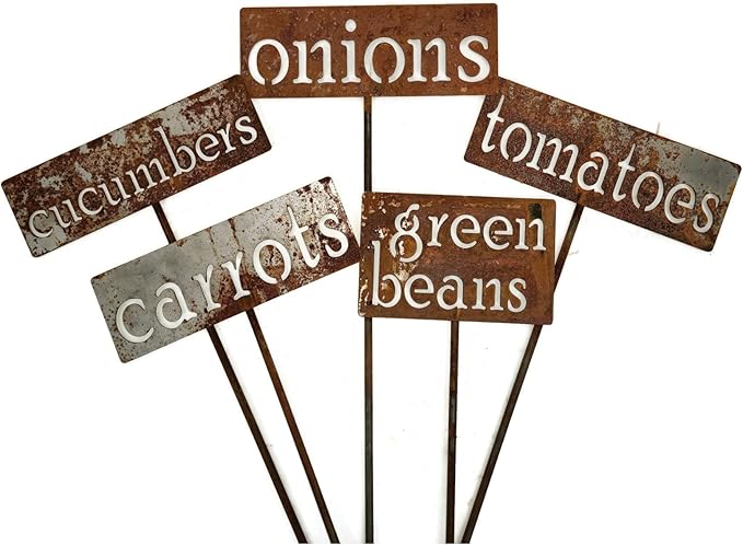 Classic Metal Garden Markers 19 Inches Tall (Bulk Discount 10 Markers, Naturally Rusted)