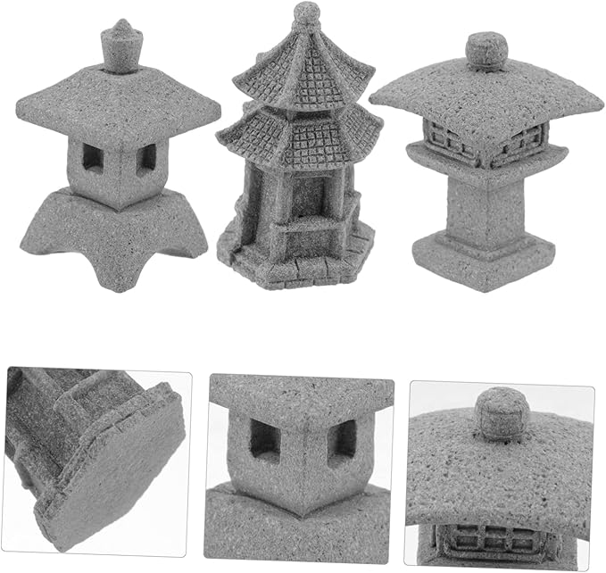 POPETPOP 3pcs Miniature Pavilion Statue Garden Decor for Bonsai Landscape Sandstone Garden Ornaments for Decoration