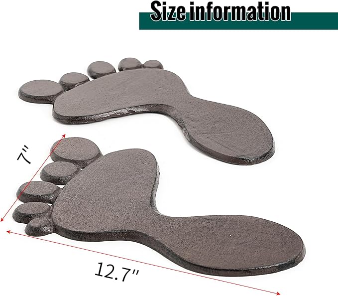 Sungmor Cast Iron Footprint Garden Stepping Stones, Set of 2 Sturdy Metal Left & Right Stepping Mat for Front Door, Outdoor Decorative Paver Mat for Yard Lawn Walkway Landscaping