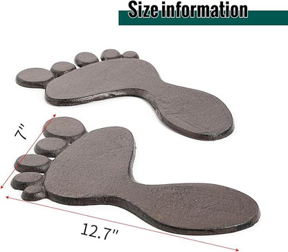Sungmor Cast Iron Footprint Garden Stepping Stones, Set of 2 Sturdy Metal Left & Right Stepping Mat for Front Door, Outdoor Decorative Paver Mat for Yard Lawn Walkway Landscaping