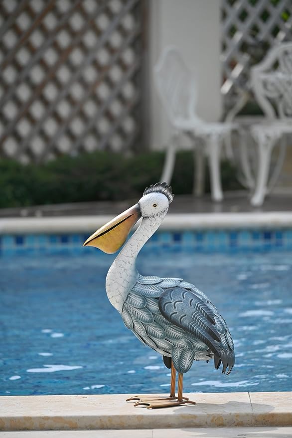TERESA'S COLLECTIONS Pelican Statues Outdoor Decor, 16.5" Coastal Ocean Bird Garden Statues & Sculptures, Metal Yard Art Lawn Ornaments for Patio, Pond, Pool, Backyard Decorations