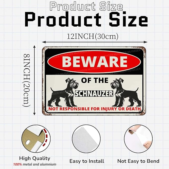 Beware Of The Dog Schnauzer Sign Aluminum Metal Tin Signs Outdoor Yard Sign Warning Sign For Fence Yard Home Kitchen Farm Garden Wall Decor 8x12 Inch