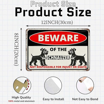 Beware Of The Dog Schnauzer Sign Aluminum Metal Tin Signs Outdoor Yard Sign Warning Sign For Fence Yard Home Kitchen Farm Garden Wall Decor 8x12 Inch