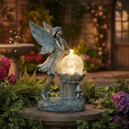 Ferrisland Garden Angel Fairy Outdoor Figurines Statue with Solar Lights,Solar Decorations for Yard Outdoor Garden, Patio Yard Lawn, Gifts for Birthday Housewarming Mother's Day (Bronze)