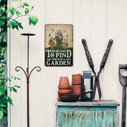 Garden Signs for Outside - Vintage Tin Sign for Outdoor Patio Decor, Backyard, Garden Deocr Wall Art Accessories, Gifts for Plant Lovers Women, 8 x 12 inch