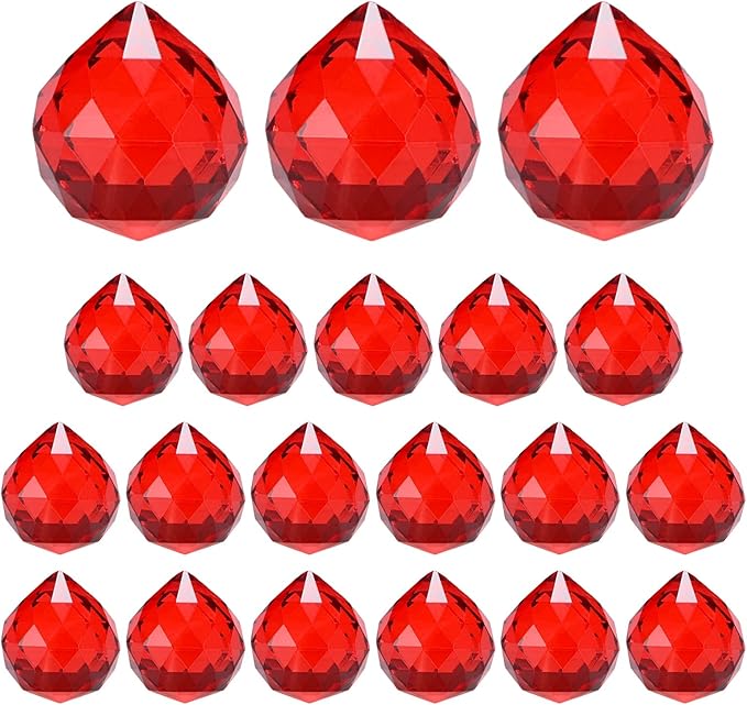 M METERXITY 20-Pack Crystal Ball Prisms, 24mm/0.94 Inch Chandelier Pendant Maker Hanging Crystals Chandelier Prisms for Home/Windows/Garden/DIY Decoration[Bright Red]