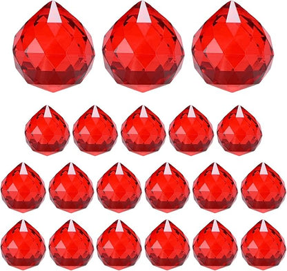 M METERXITY 20-Pack Crystal Ball Prisms, 24mm/0.94 Inch Chandelier Pendant Maker Hanging Crystals Chandelier Prisms for Home/Windows/Garden/DIY Decoration[Bright Red]