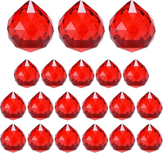 M METERXITY 20-Pack Crystal Ball Prisms, 24mm/0.94 Inch Chandelier Pendant Maker Hanging Crystals Chandelier Prisms for Home/Windows/Garden/DIY Decoration[Bright Red]
