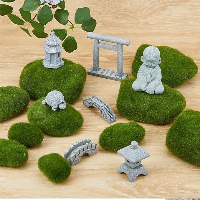 SUPERFINDINGS 7Pcs 7 Styles Mini Zen Garden Accessories Meditation Buddha Zen Garden Accessories Mini Landscape Ornament Stone Miniature Fish Tank Terrarium Bonsai Decorations