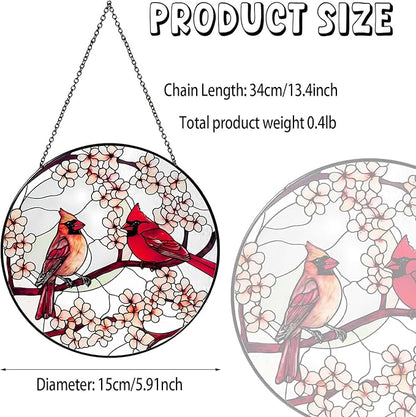 Cardinal Sun Catcher Stained Glass Window Hanging Cardinal Decor Gifts for Women Handmade Sun Catcher Decoration for Garden Home Housewarming Gift Valentine's Day Gifts（6 inch）
