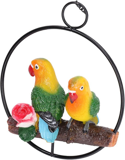 Hanging Parrot Sculpture, Hanging Garden Statue, Hand Painted 3D Parrot Bird Decor with Iron Ring for Patio Lawn Courtyard Outdoor Home Decoration