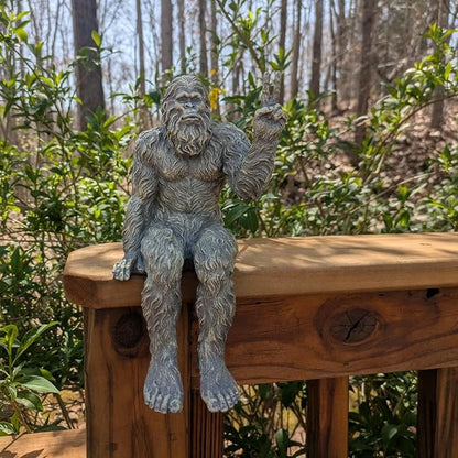 John Bernard & Company Bigfoot Peace Sign Decorative Sasquatch Yeti Statue/Figurine Indoor/Outdoor Sculpture for Patio, Deck, Home, Office 10 in H Shelf Sitter Figurine (Stone Gray)