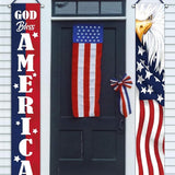 Deroro 4th of July God Bless America Patriotic Eagle Porch Banner Sign, Memorial Day American Flag Stars Stripe Front Door Decorative Hanging Welcome Banner, USA Decoration Home Outdoor Yard Decor