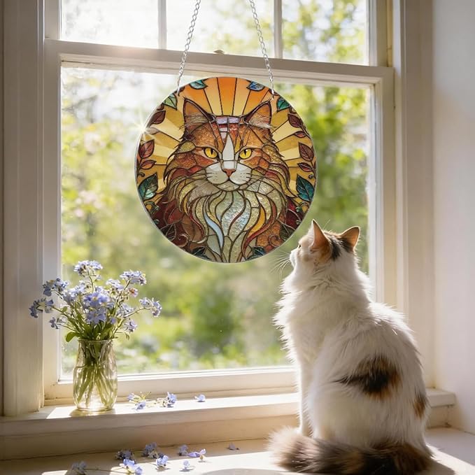 Cat Acrylic Suncatcher, Artistic Colorful Suncatcher, Indoor Window Wall Art, Home Garden Outdoor Decors, Decorative Acrylic Hanging Sun Catcher, Cat Lover Gift, Birthday
