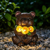 Solar Garden Statues Bear with Daisy and LED Lights Birthday Gifts for Women Mom Grandma Solar Outdoor Cat Decor for Outside,Outdoor Solar Lights for Yard, Garden and Patio, Unique Gift for Women