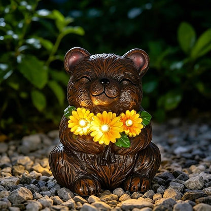 Solar Garden Statues Bear with Daisy and LED Lights Birthday Gifts for Women Mom Grandma Solar Outdoor Cat Decor for Outside,Outdoor Solar Lights for Yard, Garden and Patio, Unique Gift for Women