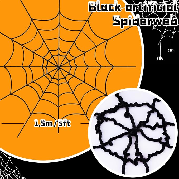 YUNAI Spider Webs Halloween Decorations Outdoor, 5ft Black Fake Spider Web, Scary Haunted House Outdoor Wall Decor for Halloween Party Hanging Decorations