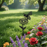 WADORN Wild Daisy Flower Bee Metal Decorative Garden Stakes, Funny Flower Insect Metal Silhouette Statues Funny Garden Ornament Gifts Black Yard Art Decor for Outdoor Backyard Patio Lawn Walkways
