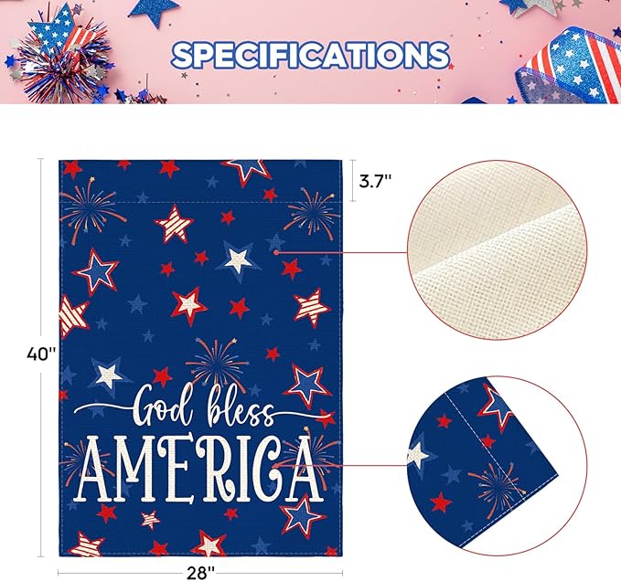 AVOIN colorlife God Bless America 4th of July Patriotic House Flag 28x40 Inch Double Sided Outside, Stars and Stripes Yard Outdoor Decoration