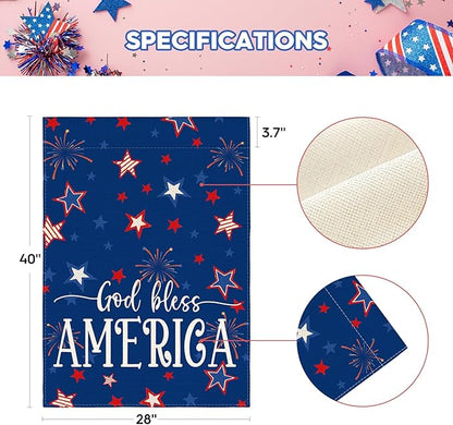 AVOIN colorlife God Bless America 4th of July Patriotic House Flag 28x40 Inch Double Sided Outside, Stars and Stripes Yard Outdoor Decoration