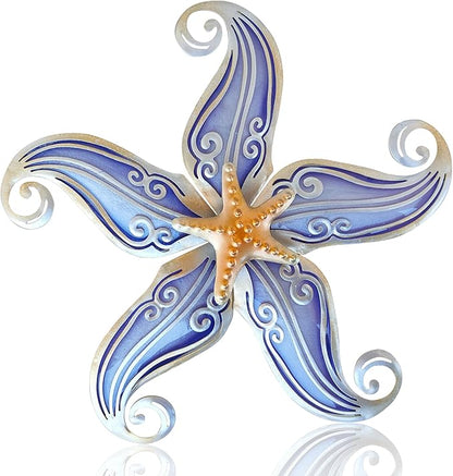 POXOHO Starfish Nautical Bathroom Decor, Starfish Coastal Wall Decor Art for Bedroom House Home, 12" Hanging Glass Sculpture, Beach Wall Art Ocean Gifts for Women & Men (Purple)