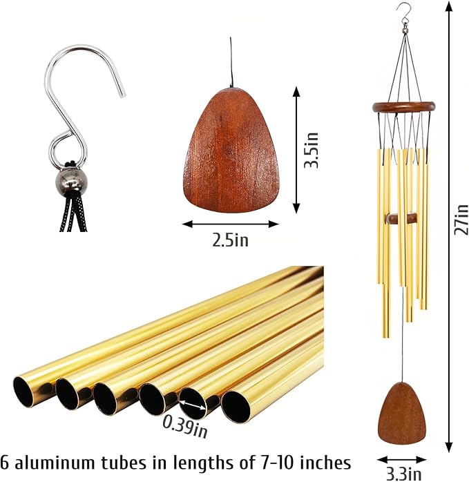 kathson Classic Wind Chimes for Outside, Memorial Windchimes for Loss of Loved One, Outdoor Deep Tone Aluminum Gift Wind Chime for Garden, Patio, Yard Zen Decoration, Gold