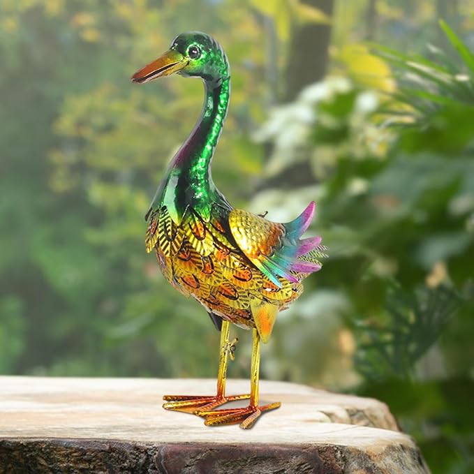 Duck Statue Indoor Outdoor Decoration Scene Vivid Metal Garden Sculpture Animal Figurine for Outside Backyard Porch Pond Roof
