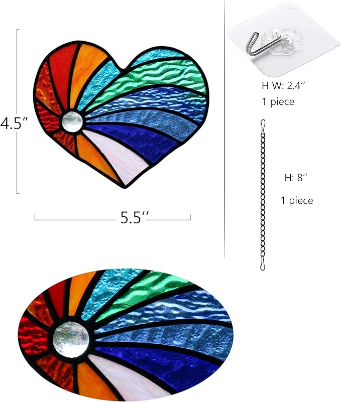 Heart Suncatchers Stained Glass Window Hanging,Glass Heart Suncatcher for Window Indoor Home Bedroom Decor,Memorial Gifts for Christmas Anniversary Birthday Mother's Day