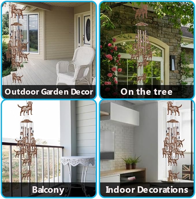 37" Dog Wind Chimes Outdoor Indoor Decor - with 4 Tubes 6 Bells 7 Dogs Wind Chime, Mobile Romantic Dog Wind Catcher, Dogs Windchimes for Home, Mom Gifts, Balcony, Tree, Festival, Garden Decoration