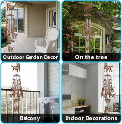 37" Dog Wind Chimes Outdoor Indoor Decor - with 4 Tubes 6 Bells 7 Dogs Wind Chime, Mobile Romantic Dog Wind Catcher, Dogs Windchimes for Home, Mom Gifts, Balcony, Tree, Festival, Garden Decoration